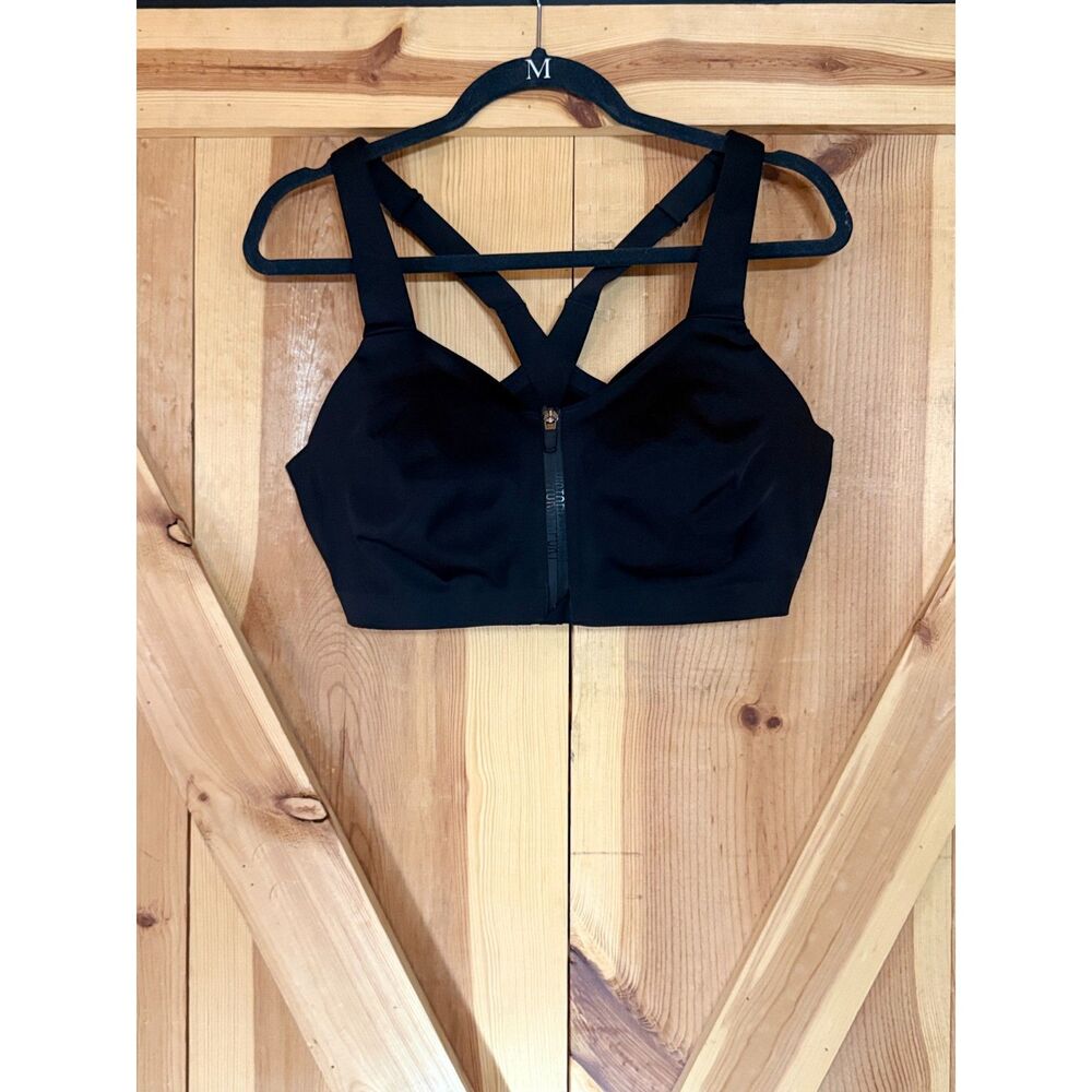 Victoria Secret Incredible Knockout Ultra Max Sports Bra 38DD Black Front Zip